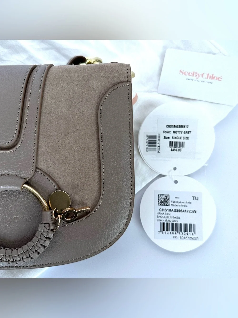 New See by Chloé Hana Suede & Leather Shoulder Bag in Motty Grey